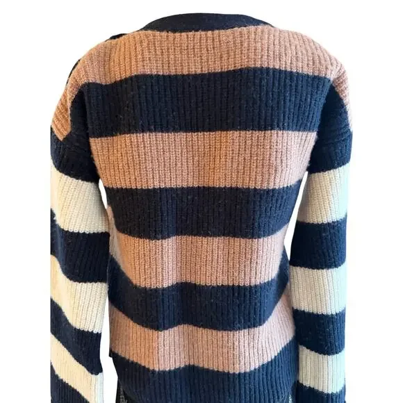 Madewell Striped Merino Wool Sweater XS Navy Blush Button Shoulder - Picture 5 of 6